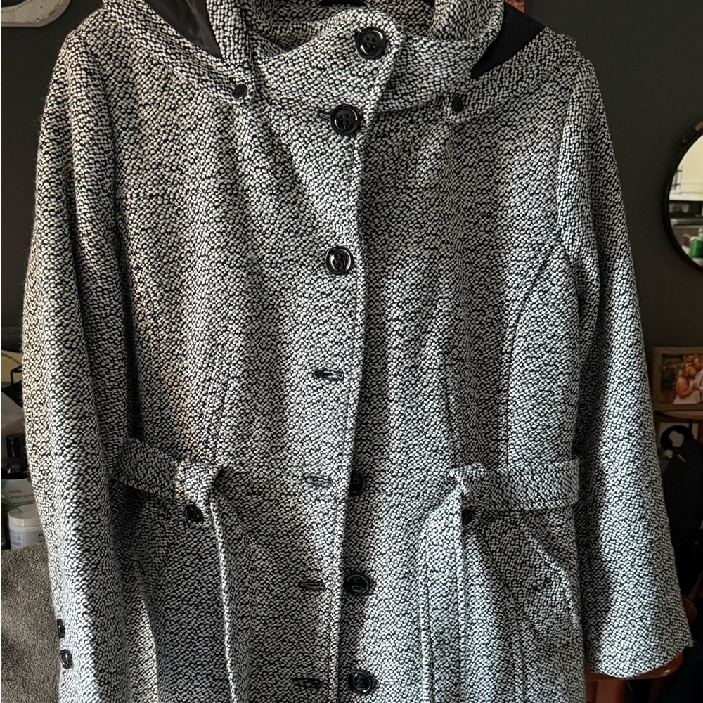 Gallery New York print wool blend dress coat with hood